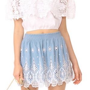 Joie blue and white embroidered mini skirt XS